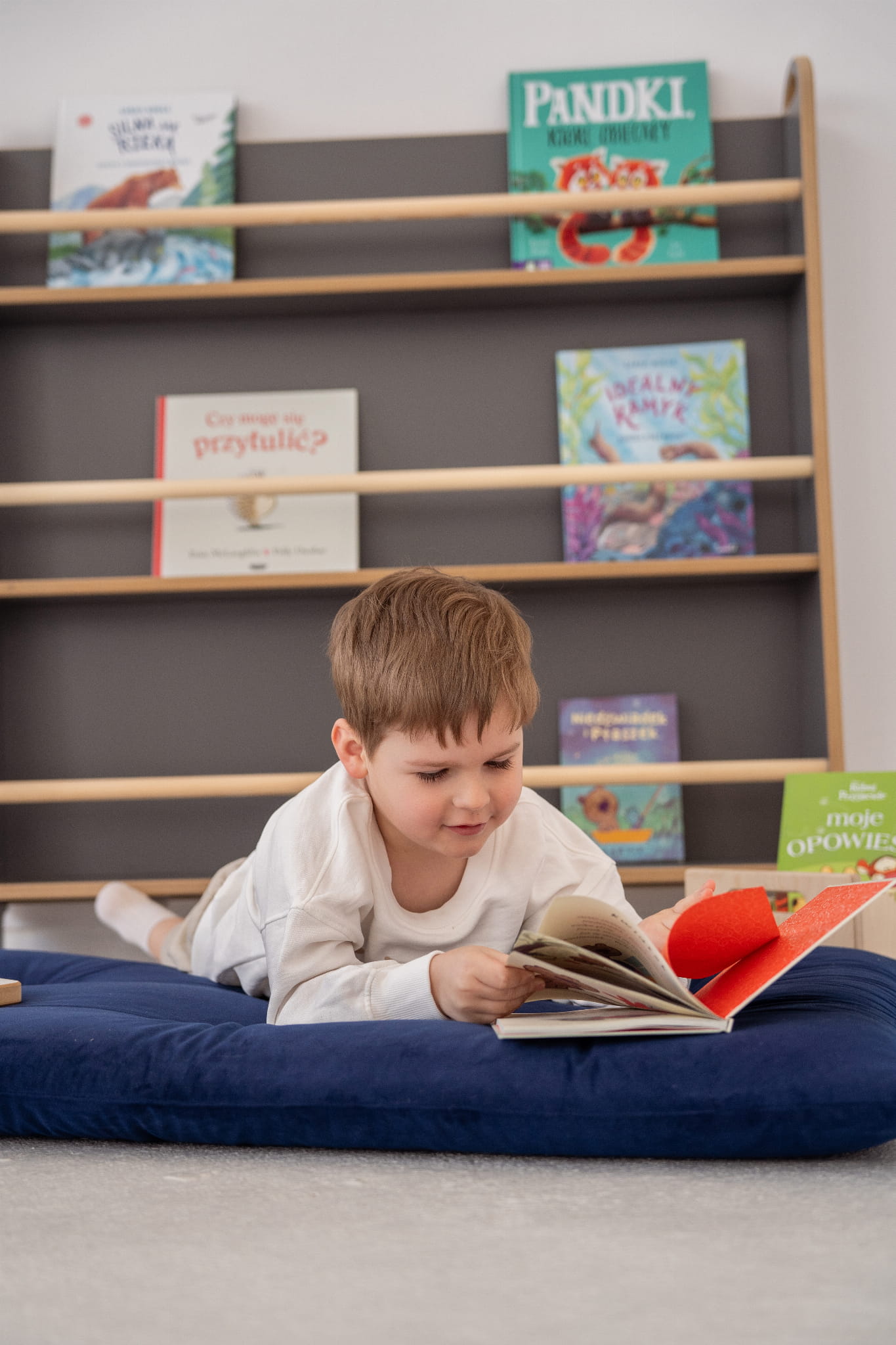 Sieninė Montessori knygų lentyna WIDE GREY