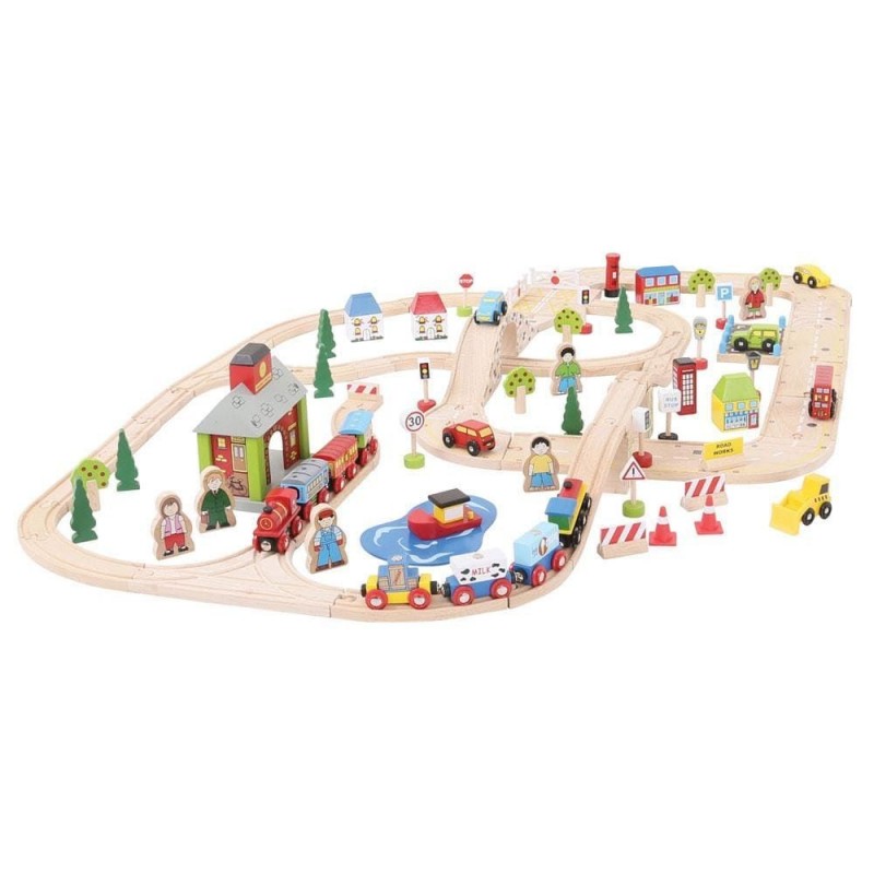 Bigjigs miesto kelias su traukinukų trasa (110 el.)