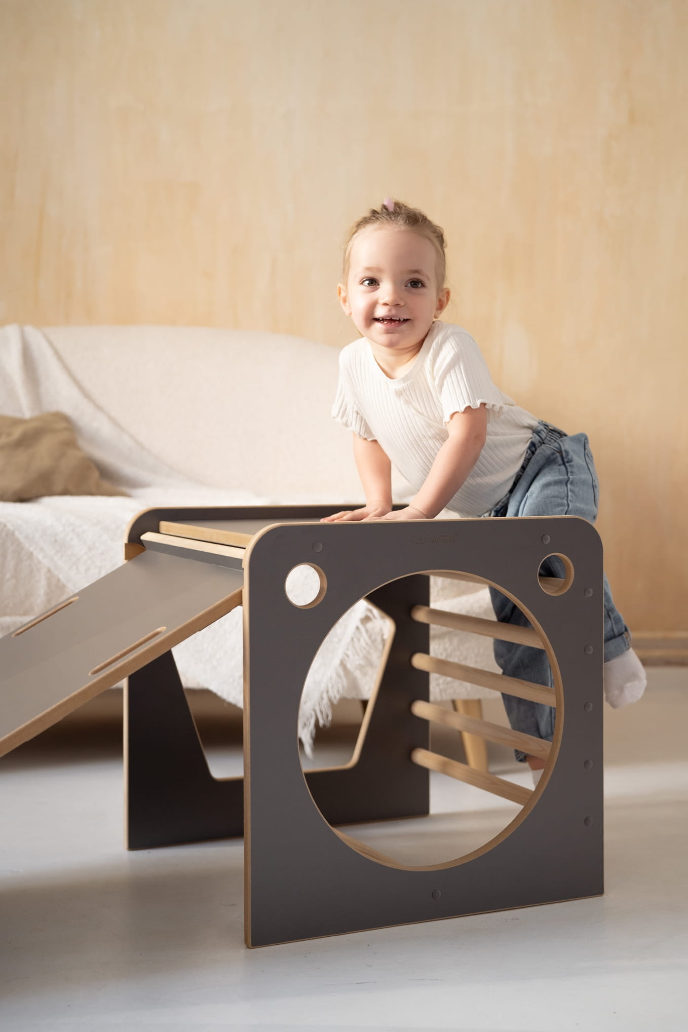 Montessori laipiojimo kubas + čiuožykla/laipiojimo siena CLOUDS GREY