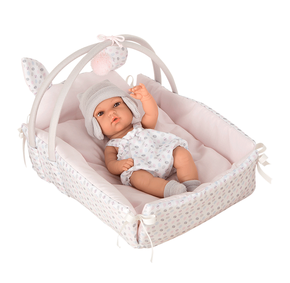 Lėlytė su nešykle, Taškuotas zuikutis, 33 cm