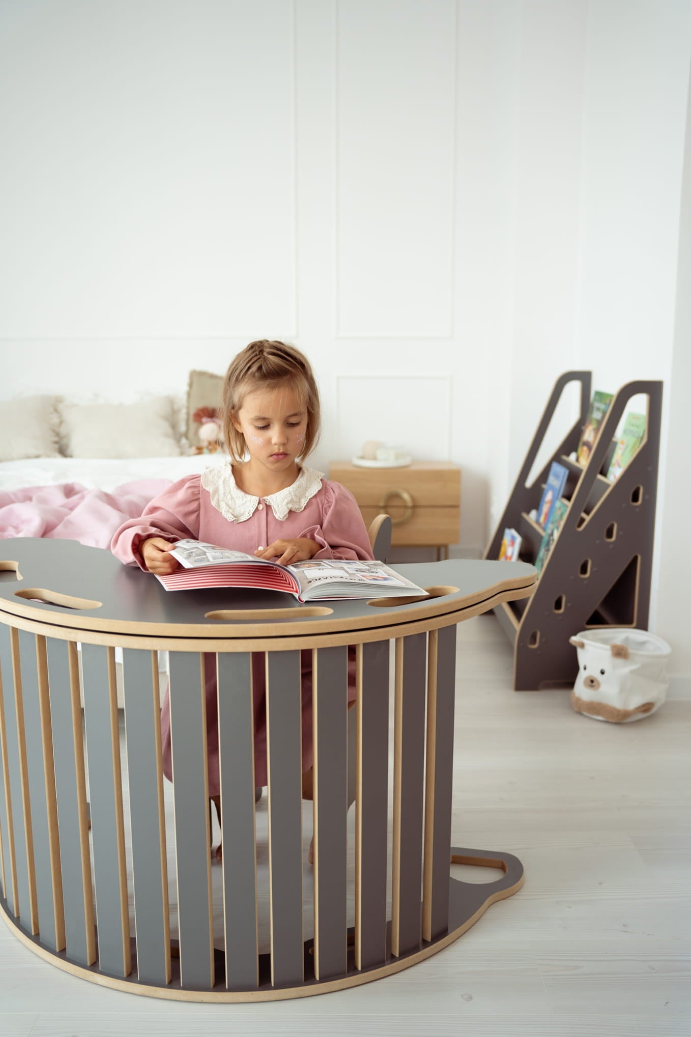 3in1 Montessori supynių su rankenomis, čiuožyklos ir laipiojimo sienos rinkinys LADDER BIG GREY