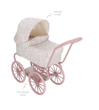 Little Dutch metalinis lėlės vežimėlis su lopšiu SOFT FLOWERS