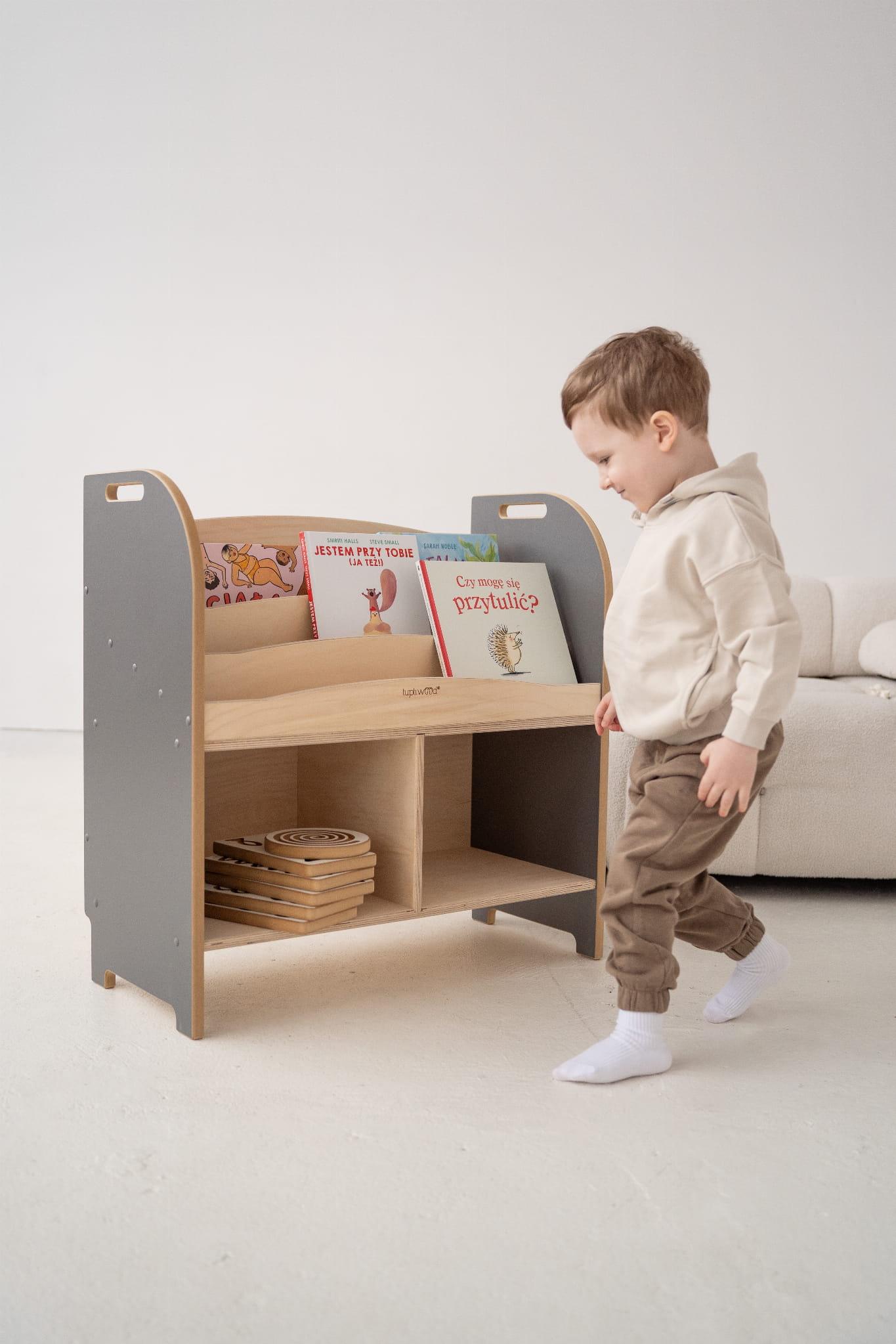 Montessori knygų lentyna SMART GREY