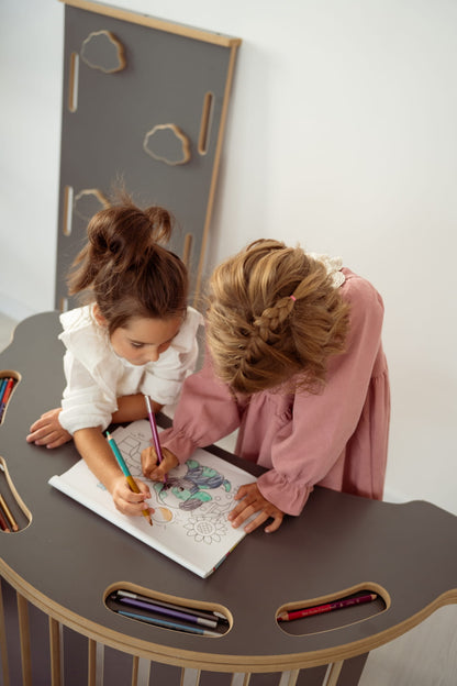 3in1 Montessori supynių su rankenomis, čiuožyklos ir laipiojimo sienos rinkinys CLOUDS BIG GREY